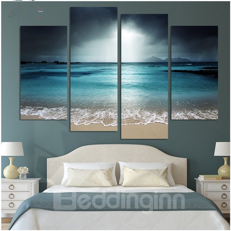 Peaceful Sea Level Hanging 4-Piece Canvas Waterproof and Environmental Non-framed Prints