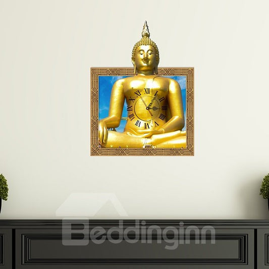 Einzigartiges Design, 3D-Wanduhr mit goldenem Buddha-Muster