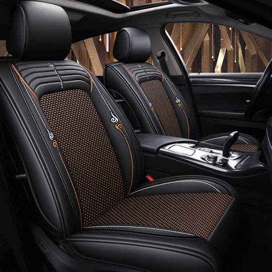 Car Seat Covers Full Coverage Soft Wear Resistant Durable Skin Friendly Man Made Leather and Ice Silk Airbag Compatible 5 Seater Universal Fit Seat Covers for Cars SUV Pick-up Truck