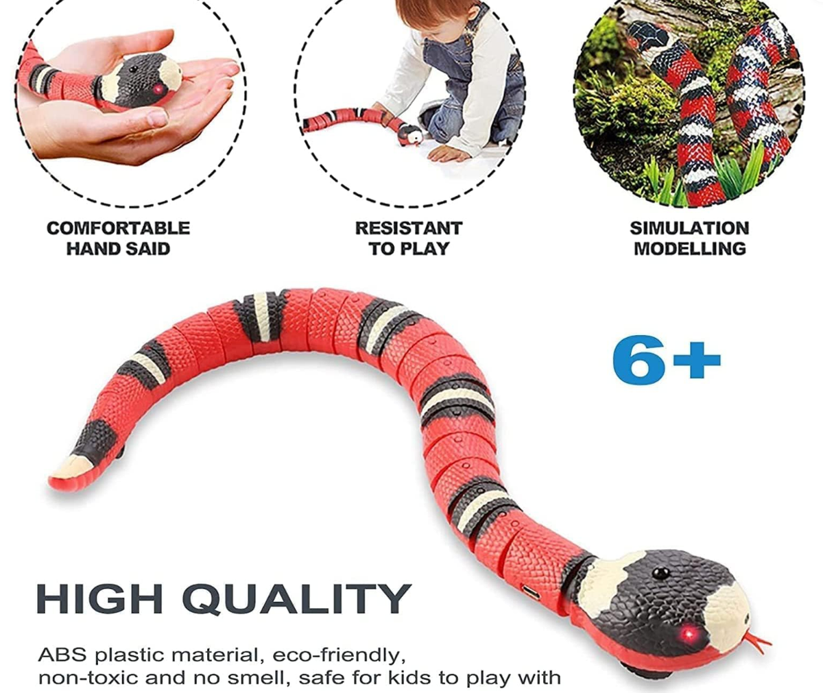CSD Interactive Smart Sensing Snake Toy for Cats, Dogs &Kids - USB Rechargeable, Automatically Senses Obstacles - Electric Toy Gift & Prop for Halloween, Christmas & April Fools