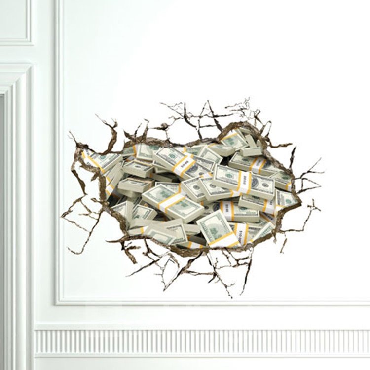 Preciosa pegatina de pared con diseño de dinero 3D creativo