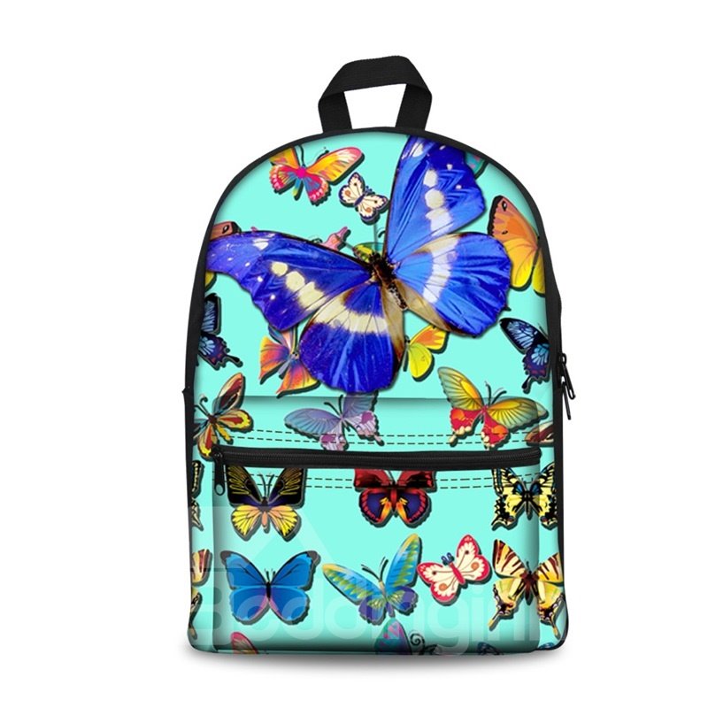 Various Butterflies with Blue Bottom Color Pattern Washable Lightweight 3D Printed Backpack