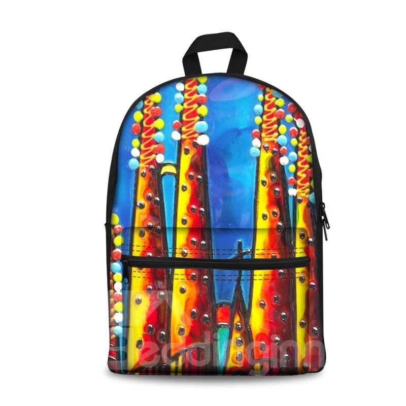 Abstract Oil Painting Blue Bottom Color Pattern Washable Lightweight 3D Printed Backpack