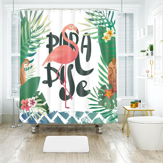 Bird Theme Shower Curtain, Botanical Flamingo Bathroom Decorative Shower Curtain with Hooks, 71 x 71 Inches