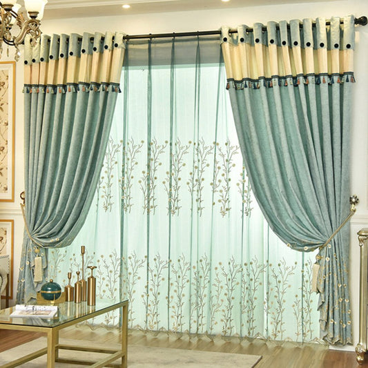 Modern Chenille Embroidered Shading Curtains Green Blackout Curtain Custom 2 Panels Drapes for Living Room Bedroom Decoration No Pilling No Fading No off-lining