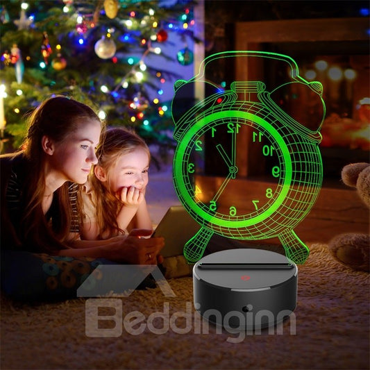 Reloj despertador LED 3D Lámpara de mesa Color 7 Luz nocturna USB cambiante