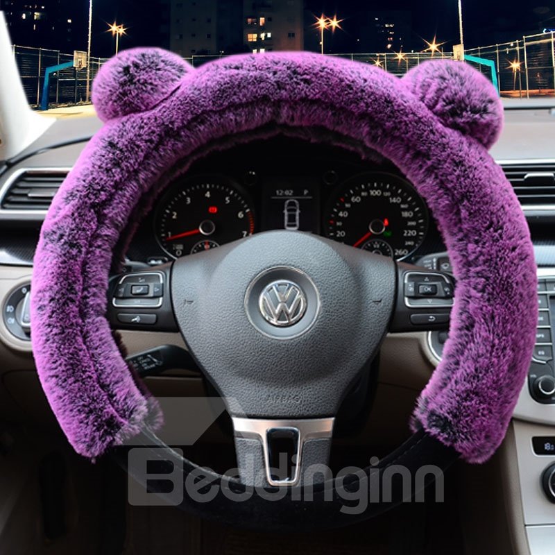3D Panda Plain Plush 3-piece Non-slip Steering Wheel Cover