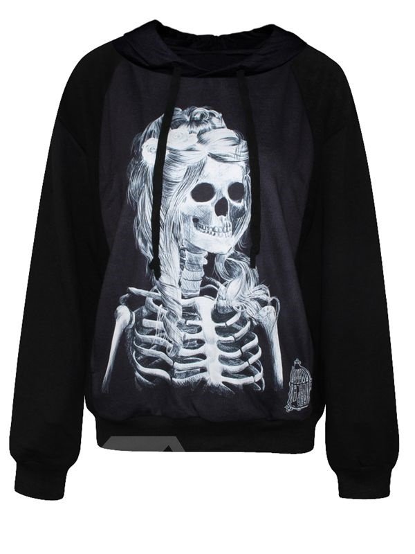 Pretty Long Sleeve Skull Girl Pattern 3D Painted Hoodie