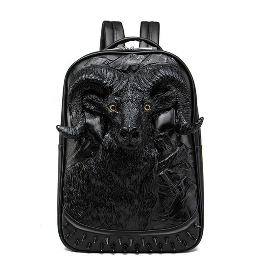 3D Animal Rivet Embossed Painted Backpack Waterproof PU Leather Handbag For Men&Women