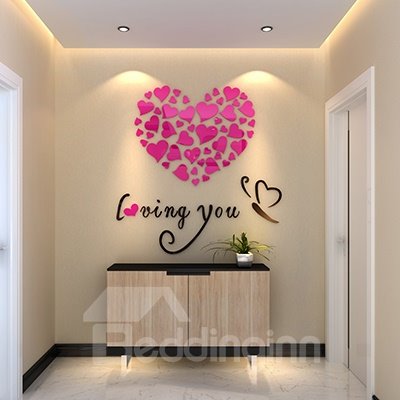 Etiqueta engomada de la pared 3D del espejo de acrílico del corazón romántico y de la mariposa que te ama