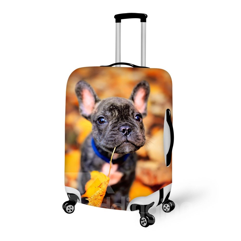 Preciosa funda para equipaje pintada en 3D con diseño de perro y hojas