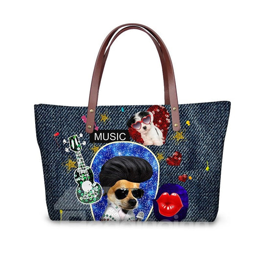 Bolso de hombro estampado 3D impermeable con diseño de perro de roca navideña