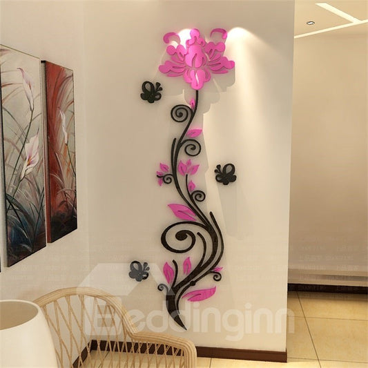 3-farbiger 3D-Wandaufkleber aus Acrylmaterial mit Blumenmuster für das Wohnzimmer