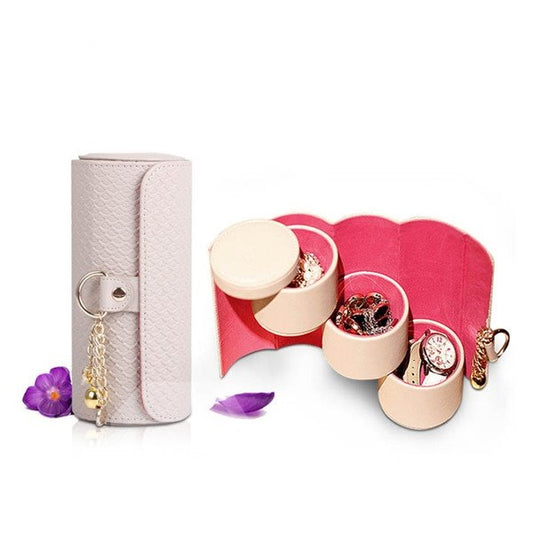 Precioso y práctico joyero de viaje de cuero creativo