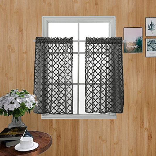 Cenefa de ventana geométrica de encaje moderno, 1 pieza, cortina corta de gasa transparente para cocinas, baños, sótanos y más