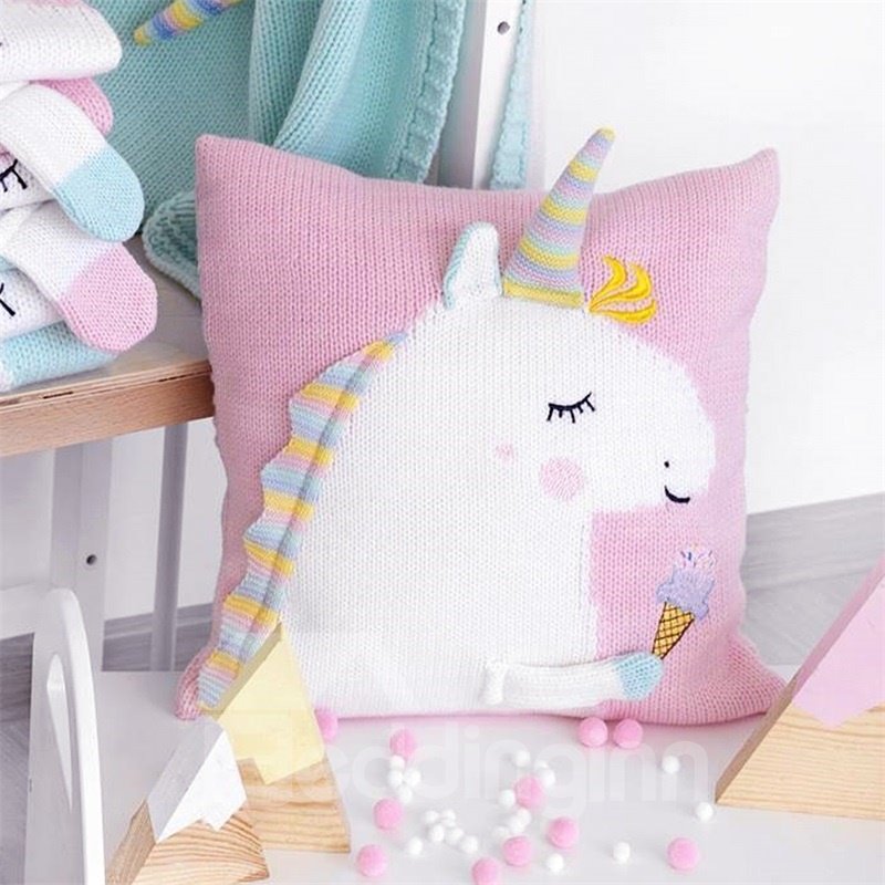 13.8*13.8in 4 Color Knit Acrylic Fibers Funny Kids Unicorn Soft Throw Pillow