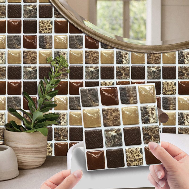 20 pegatinas autoadhesivas 3D para azulejos de mosaico, decoración de pared para cocina y baño 