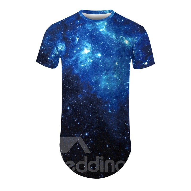 Modernes 3D-Rundhals-T-Shirt mit blauem Galaxiemuster und bemaltem T-Shirt 