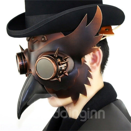 Escudo facial de disfraz de Halloween Steampunk de cuero sintético con pico de boca de pájaro de nariz larga