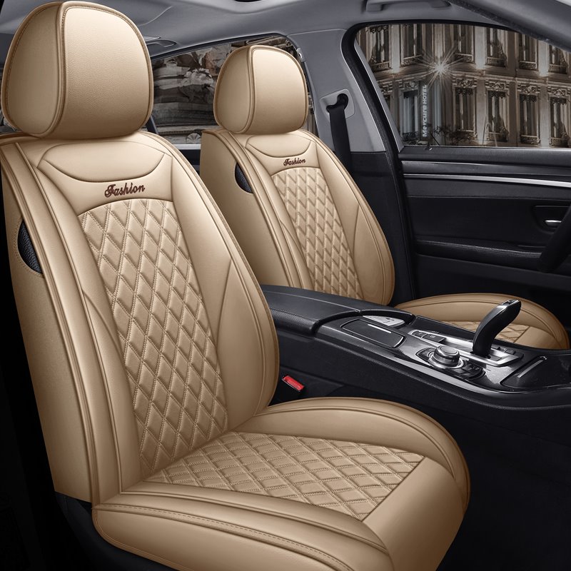 5 Seats Wear Resistant Leather Easy To Install Luxurious Color Brilliancy Plaid Leather Universal Car Seat Cover Automotive Vehicle Cushion Cover for 5 Seat Cars SUV
