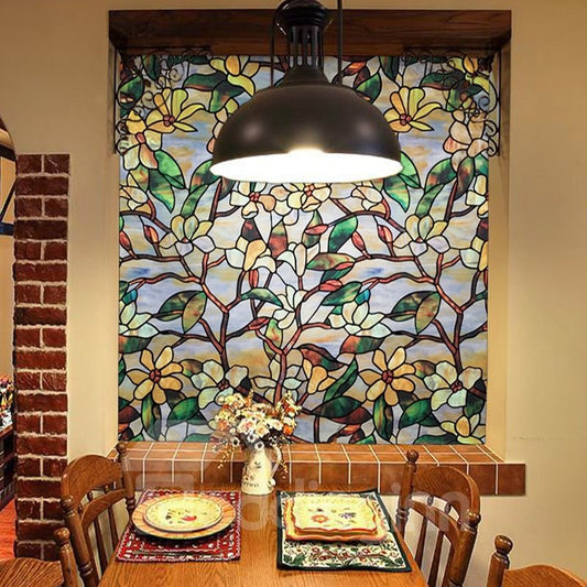 Statischer Aufkleber „Europäische Blumenzeichnung“ ohne Kleber für Fensterfolie