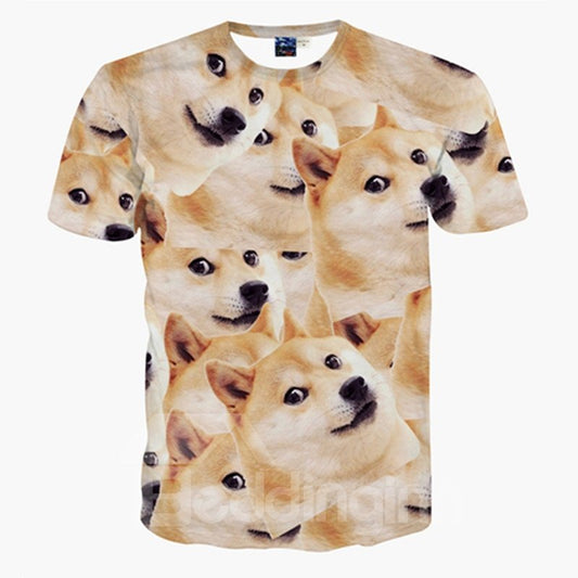 Lustiges Unisex-T-Shirt mit großem Hundegesicht, kurzärmelig, lässiges 3D-Muster