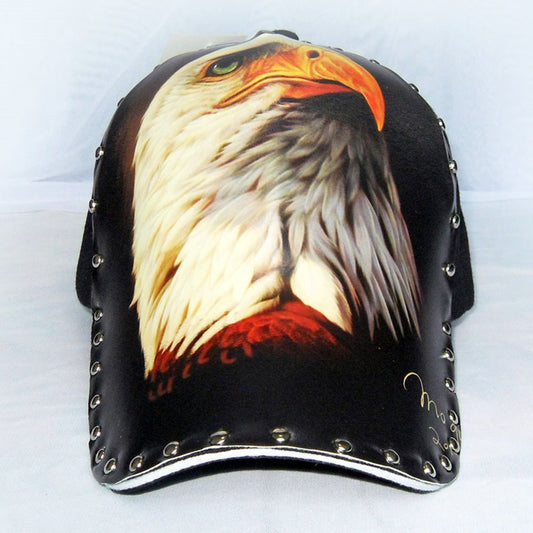 Gorra de béisbol con estampado de águila 3D, remache de Punk Rock, gorro de Hip Hop, gorra de camionero transpirable ajustable con Cierre trasero