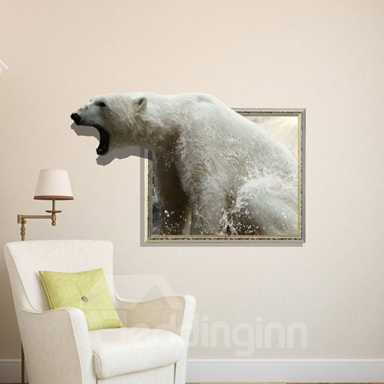 Impresionante pegatina de pared de oso rugiente 3D creativa