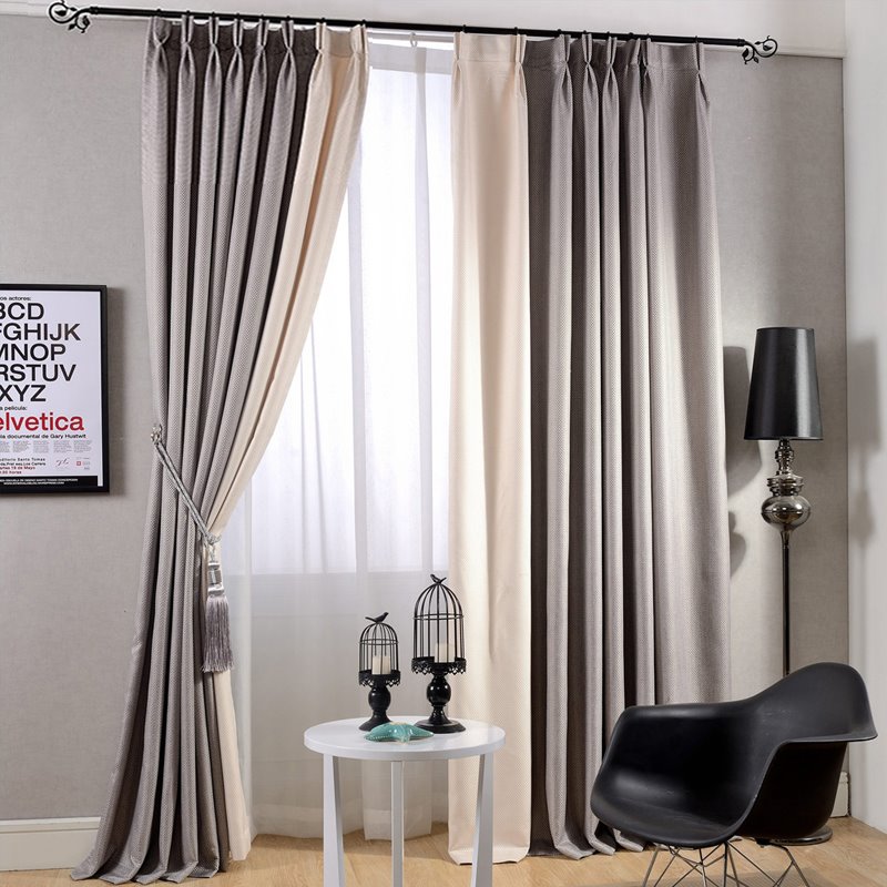 Grey and White Blackout Custom Pencil Pleat Curtains for Living Room Bedroom