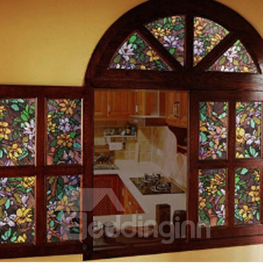 Pegatinas de ventana de vidrio duraderas y ecológicas impermeables de PVC coloridas Magnolia de 31*39 pulgadas