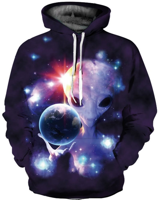 Alien Earth bedruckter, realistischer Unisex-Pullover, 3D-gemalter Kapuzenpullover