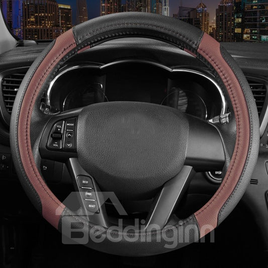 Classic Black Coffee Contrast Colors Matching Pattern Smooth Wearable Medium Steering Wheel Cover Suitable for Most Round Steering Wheels
