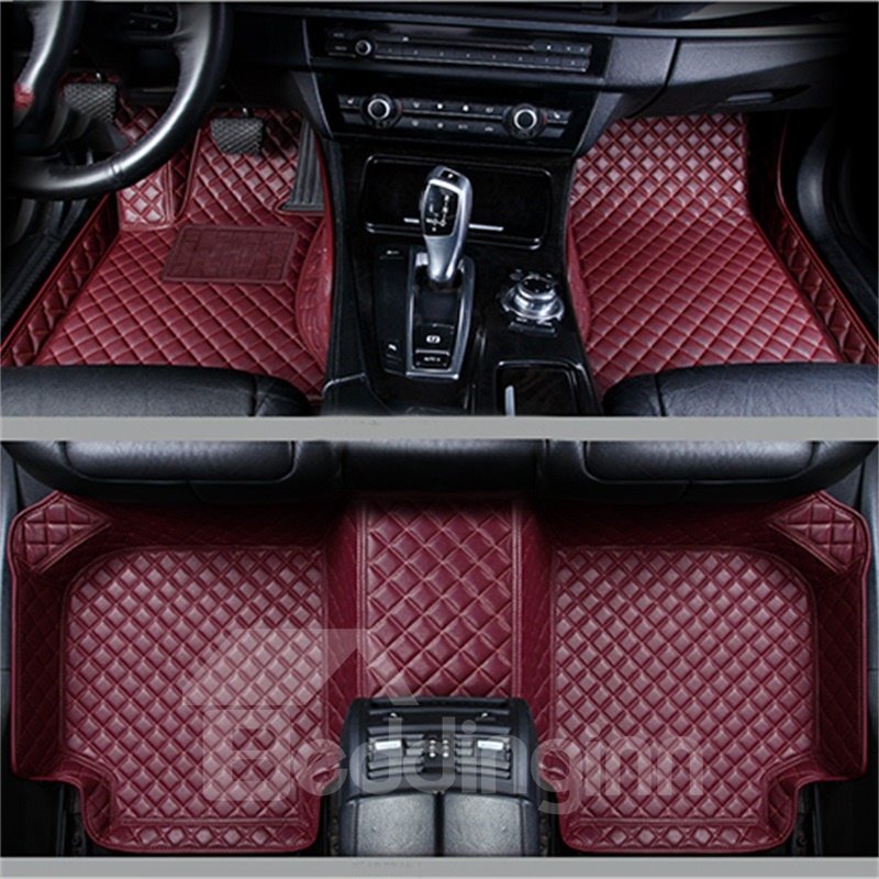 Durable Leather Grid Line Design Bright-coloured Durable Custom Fit Car Floor Mats Anti-skid Wear-resistant Dirt-resistant Durable And Breathable