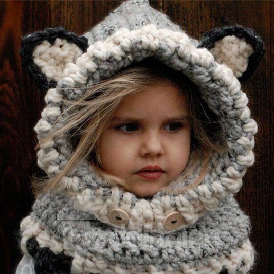 Cute Fox Ears Design Kids Winter Crochet Knitted Hat and Scarves