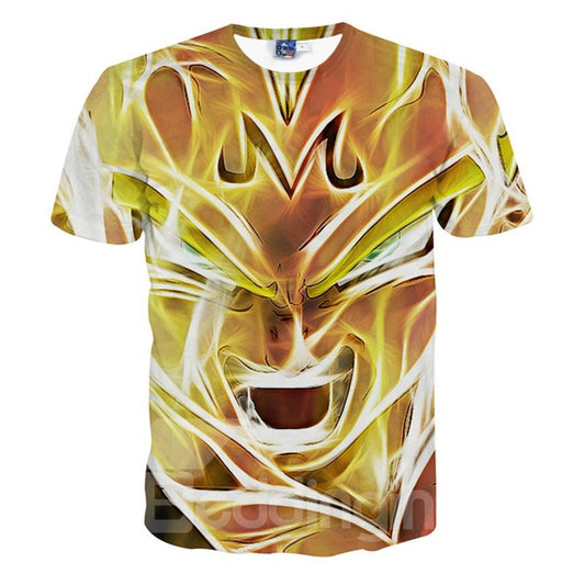 Maravillosa camiseta pintada en 3D con estampado de león digital y cuello redondo