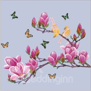Fresh Birds and Butterflies on Magnolia Chinese Style Home Decoration Wall Stickers
