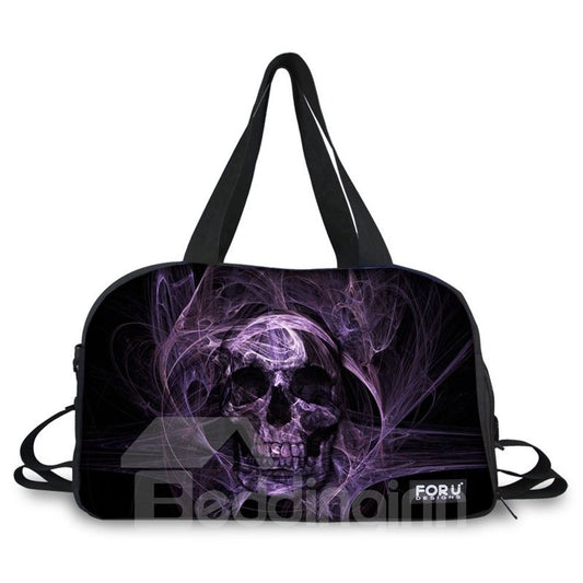 Stilvolle Reisetasche mit lila Totenkopfmuster und 3D-Bemalung