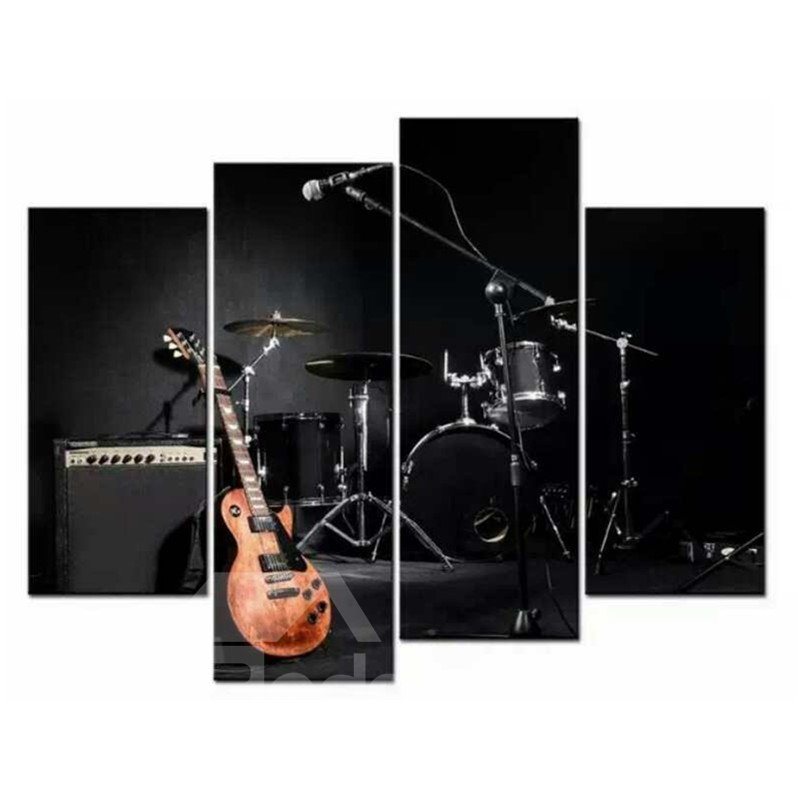 Drum and Guitar Hanging 4-Piece Canvas Waterproof and Eco-friendly Non-framed Prints