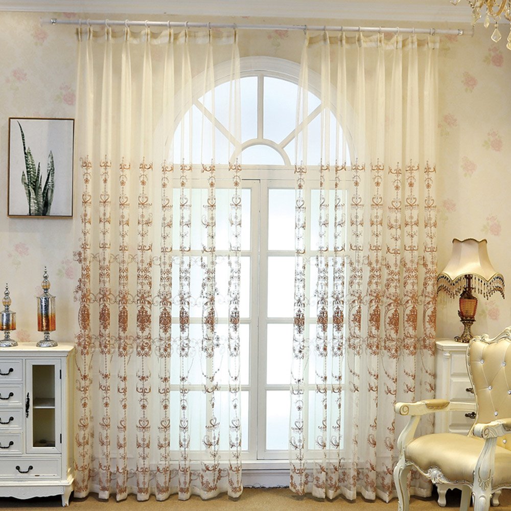 European Elegant Embroidered Sheer Curtains for Living Room Bedroom Decoration Custom 2 Panels Breathable Voile Drapes No Pilling No Fading No off-lining Polyester