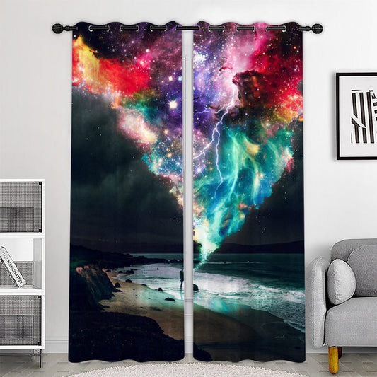 Cortinas impresas en 3D creativas, cielo estrellado, relámpago, personalizadas, 2 paneles, cortinas para sala de estar, dormitorio, decoración, sin pelusas, sin decoloración, sin forro de poliéster 