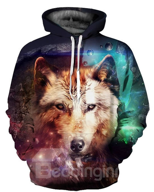 3D Galaxy Wolf Pattern Men Sweater Long Sleeve Cool Hoodies