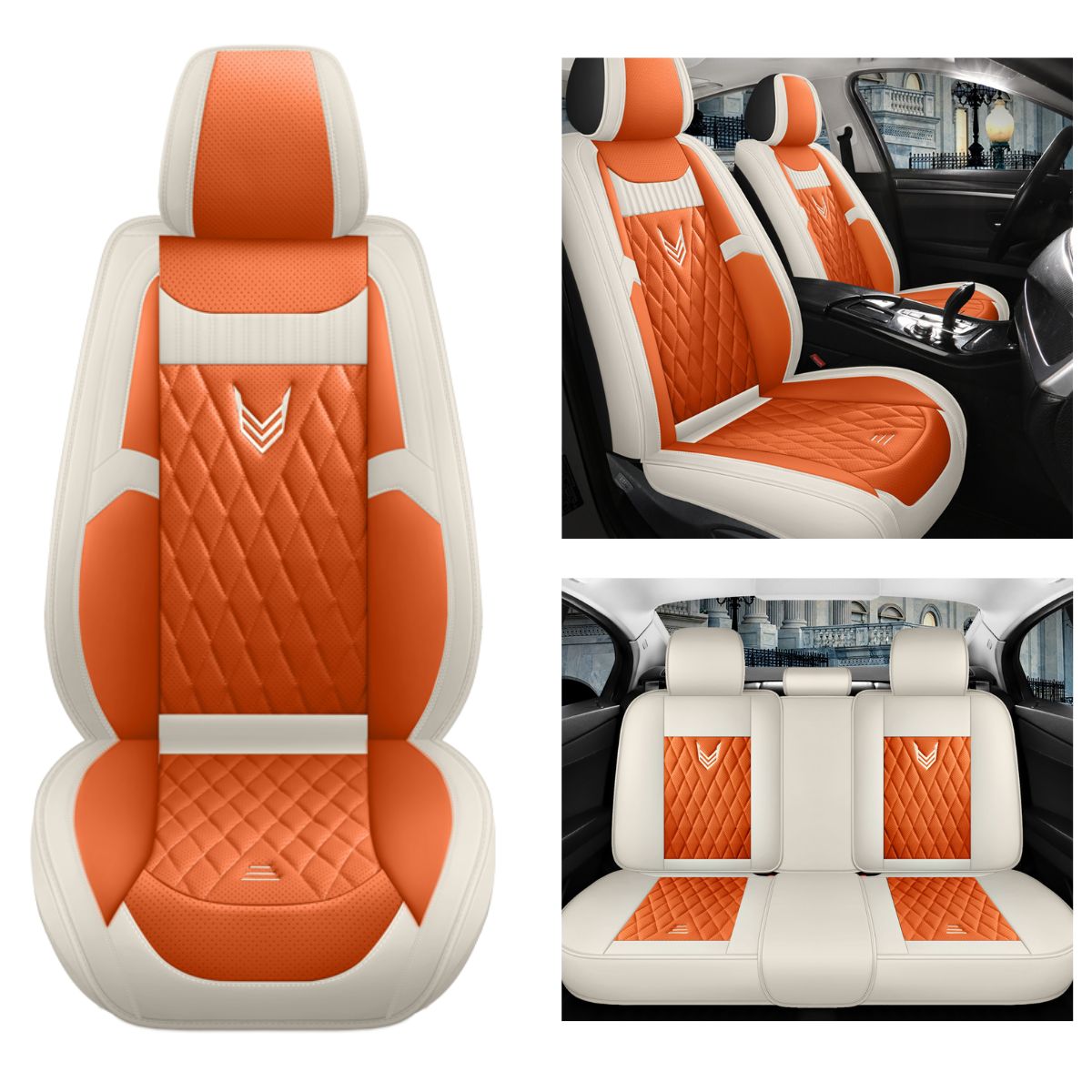 Universal Fit Car Seat Cover Full Set for 5-Seater Sedan SUV Diamond Pattern Faux Leather Cushion Covers