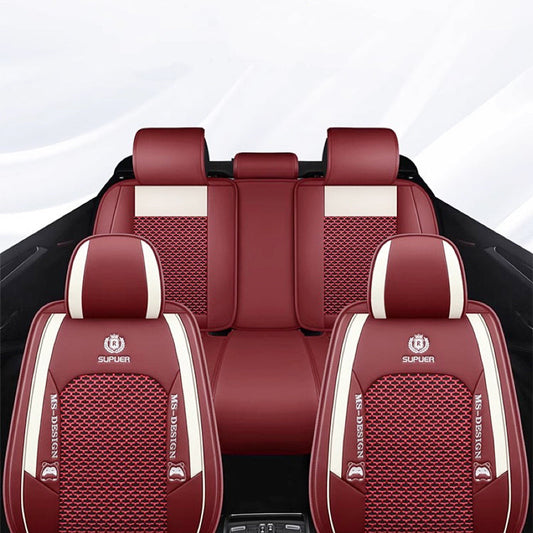 Cooling Fabric and Faux Leather Car Seat Covers with Knot Weave Pattern Universal Fit for 5-Seat Cars