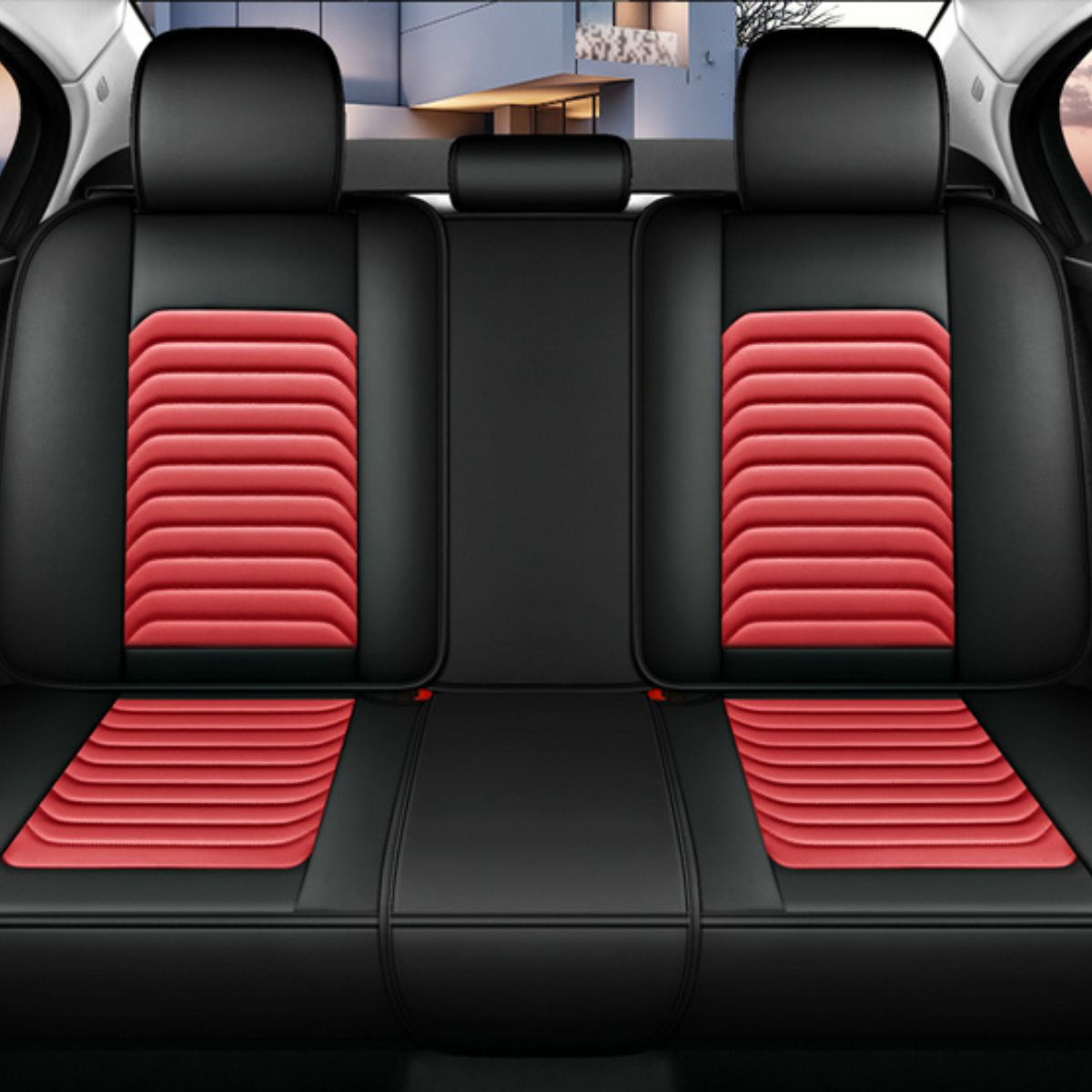 Faux Leather Bar Stripe Pattern Car Seat Covers Universal Fit for 5 Seater Sedans SUV Full Set