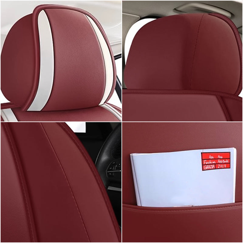 Cooling Fabric and Faux Leather Car Seat Covers with Knot Weave Pattern Universal Fit for 5-Seat Cars