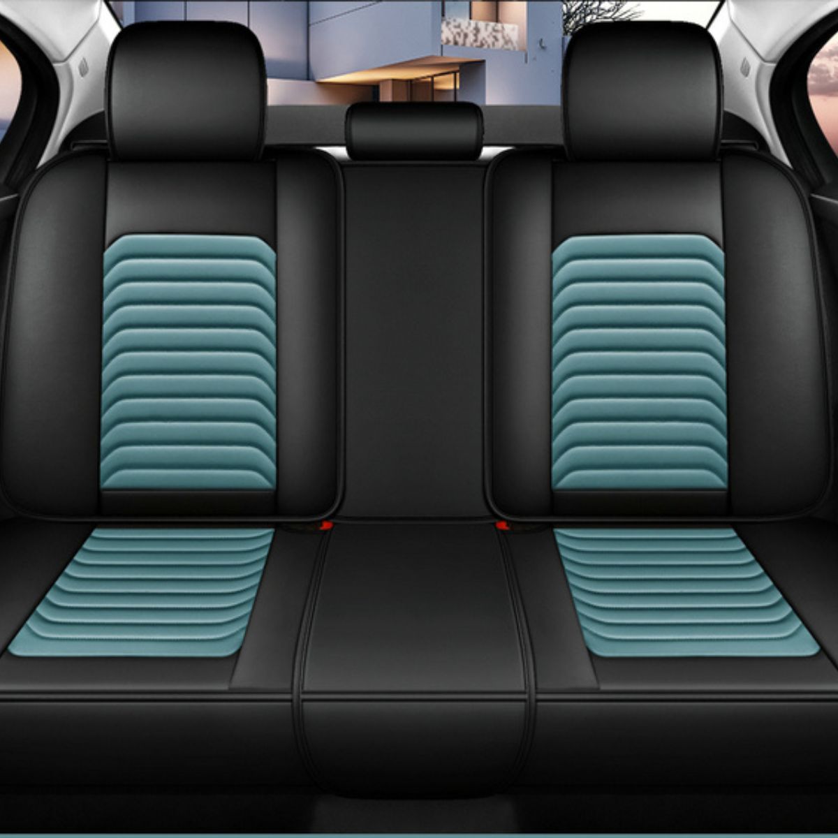 Faux Leather Bar Stripe Pattern Car Seat Covers Universal Fit for 5 Seater Sedans SUV Full Set