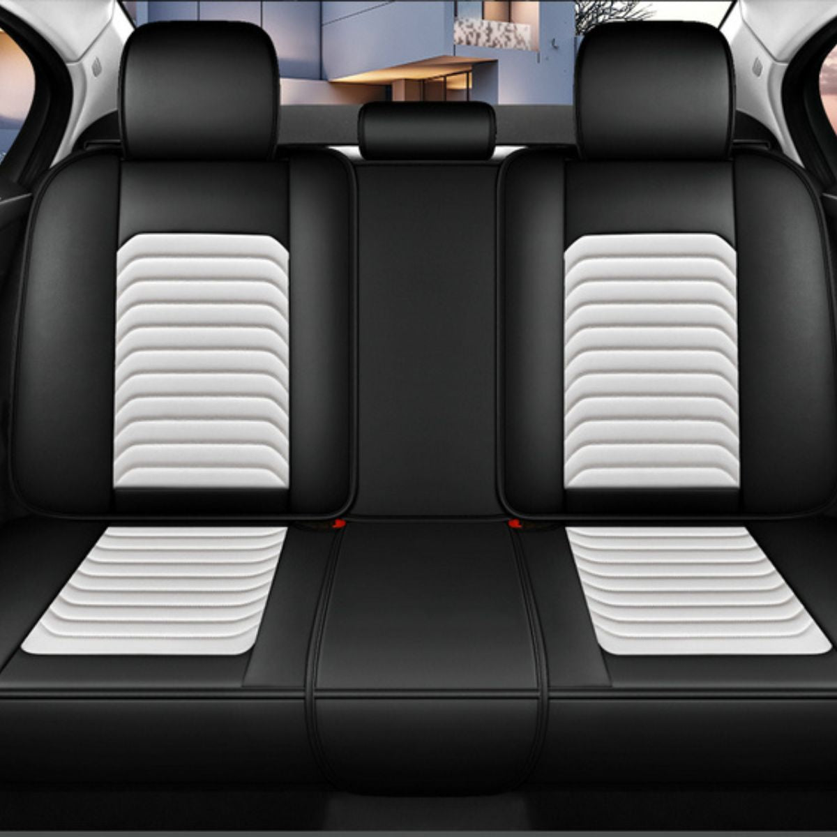 Faux Leather Bar Stripe Pattern Car Seat Covers Universal Fit for 5 Seater Sedans SUV Full Set