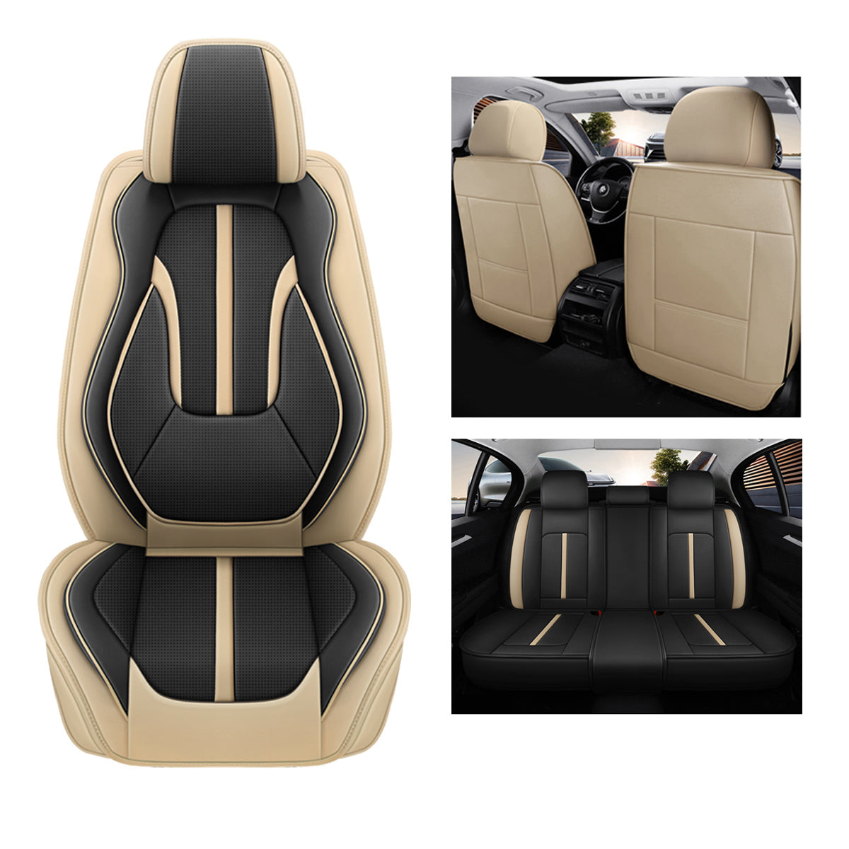 Sport Theme Car Seat Cover for 5-Seater Sedan SUV, Universal Fit Microfiber Leather Full Set Cushion Covers