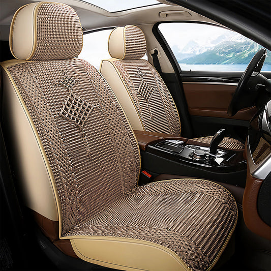 Cooling Fabric Basketweave Pattern Car Seat Covers for 5 Seat Sedan SUV Universal Fit Summer Use Cushion Cover