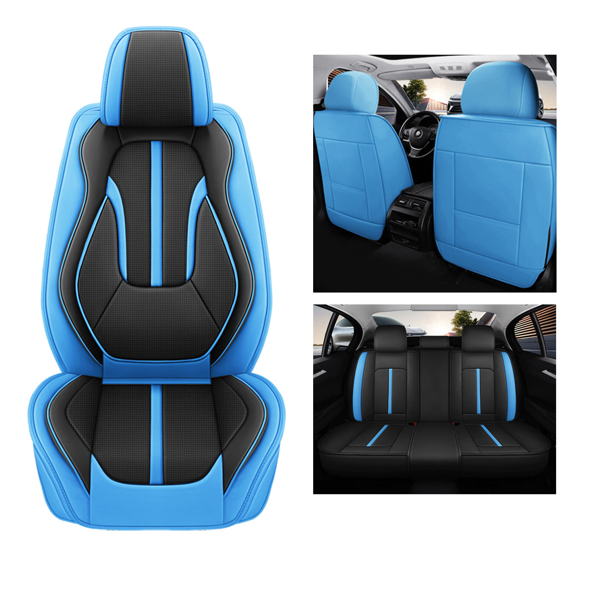 Sport Theme Car Seat Cover for 5-Seater Sedan SUV, Universal Fit Microfiber Leather Full Set Cushion Covers